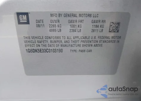 2012 Cadillac Cts Performance z USA, uszkodzony, nr VIN 1G6DK5E33C0103190